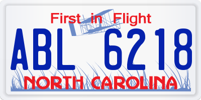 NC license plate ABL6218