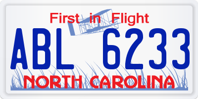 NC license plate ABL6233