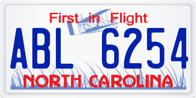 NC license plate ABL6254
