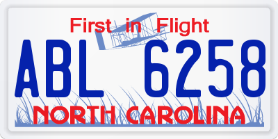 NC license plate ABL6258
