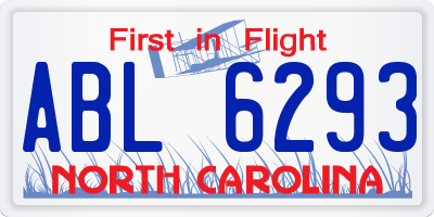 NC license plate ABL6293