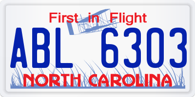 NC license plate ABL6303