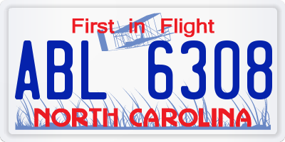 NC license plate ABL6308