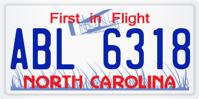 NC license plate ABL6318