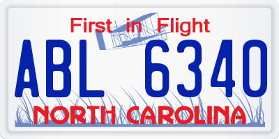 NC license plate ABL6340