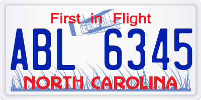 NC license plate ABL6345