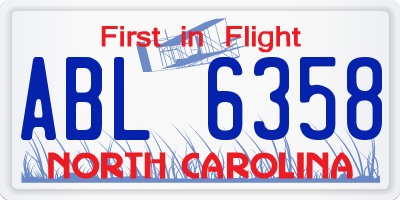 NC license plate ABL6358