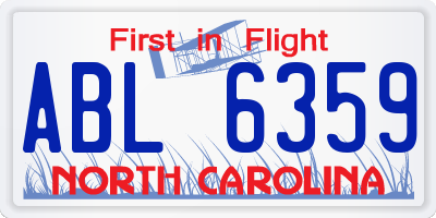 NC license plate ABL6359
