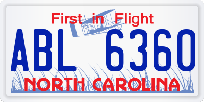 NC license plate ABL6360