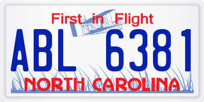 NC license plate ABL6381