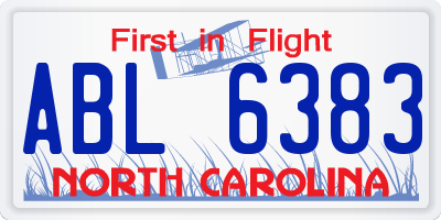NC license plate ABL6383