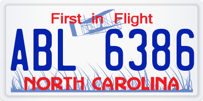 NC license plate ABL6386