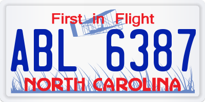 NC license plate ABL6387