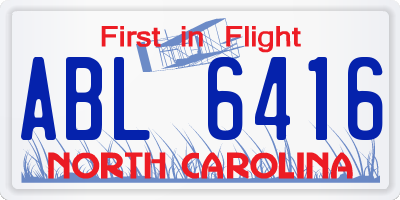 NC license plate ABL6416