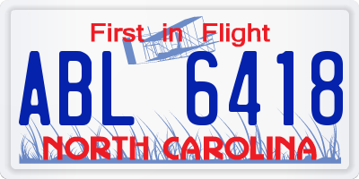 NC license plate ABL6418
