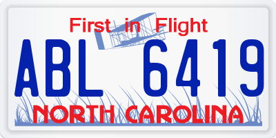 NC license plate ABL6419