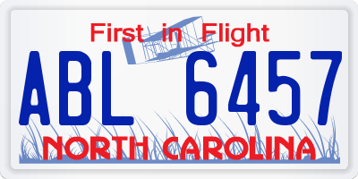 NC license plate ABL6457
