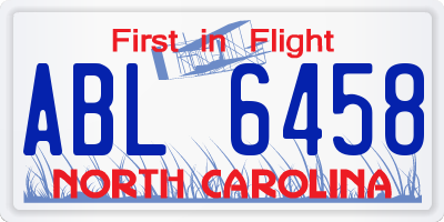 NC license plate ABL6458