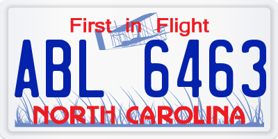 NC license plate ABL6463