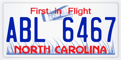 NC license plate ABL6467