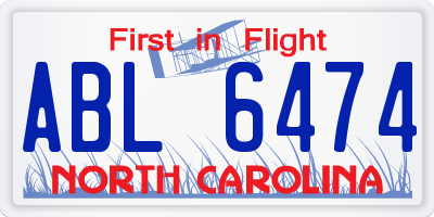 NC license plate ABL6474
