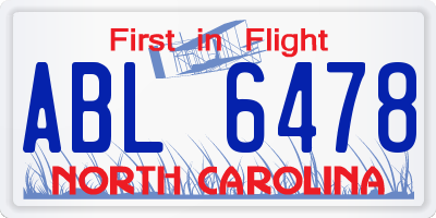 NC license plate ABL6478