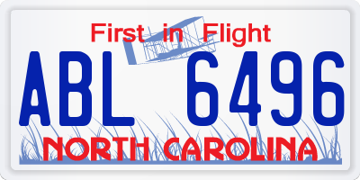 NC license plate ABL6496