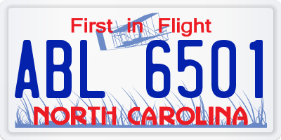 NC license plate ABL6501