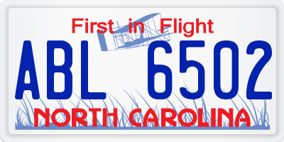 NC license plate ABL6502
