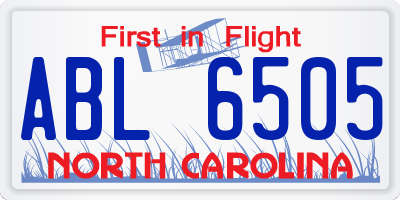 NC license plate ABL6505