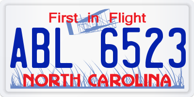 NC license plate ABL6523