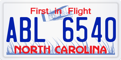NC license plate ABL6540
