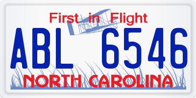 NC license plate ABL6546
