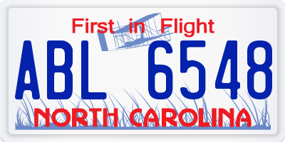 NC license plate ABL6548