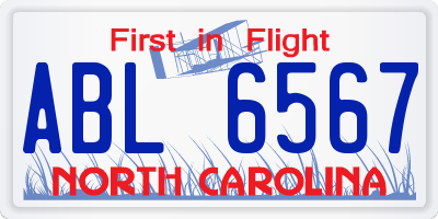 NC license plate ABL6567