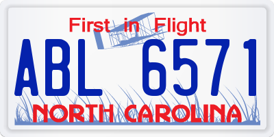 NC license plate ABL6571