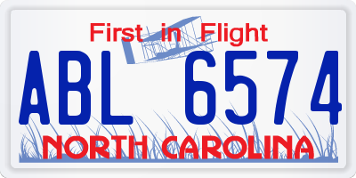 NC license plate ABL6574
