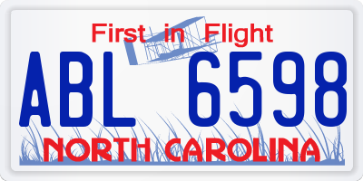 NC license plate ABL6598