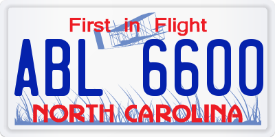 NC license plate ABL6600