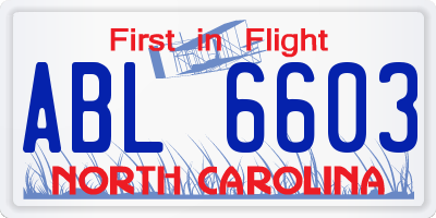 NC license plate ABL6603