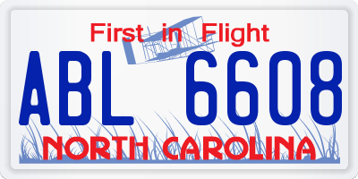 NC license plate ABL6608