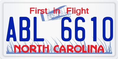 NC license plate ABL6610