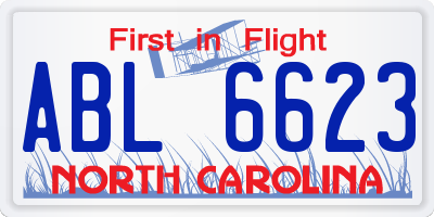 NC license plate ABL6623
