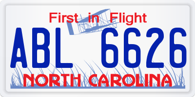 NC license plate ABL6626