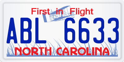 NC license plate ABL6633
