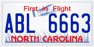 NC license plate ABL6663