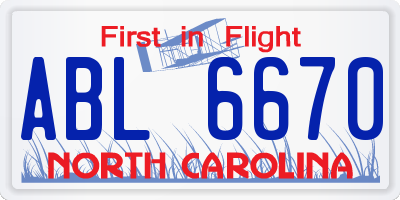 NC license plate ABL6670