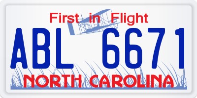 NC license plate ABL6671