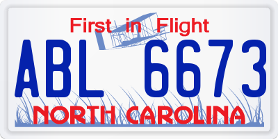 NC license plate ABL6673