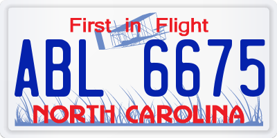 NC license plate ABL6675